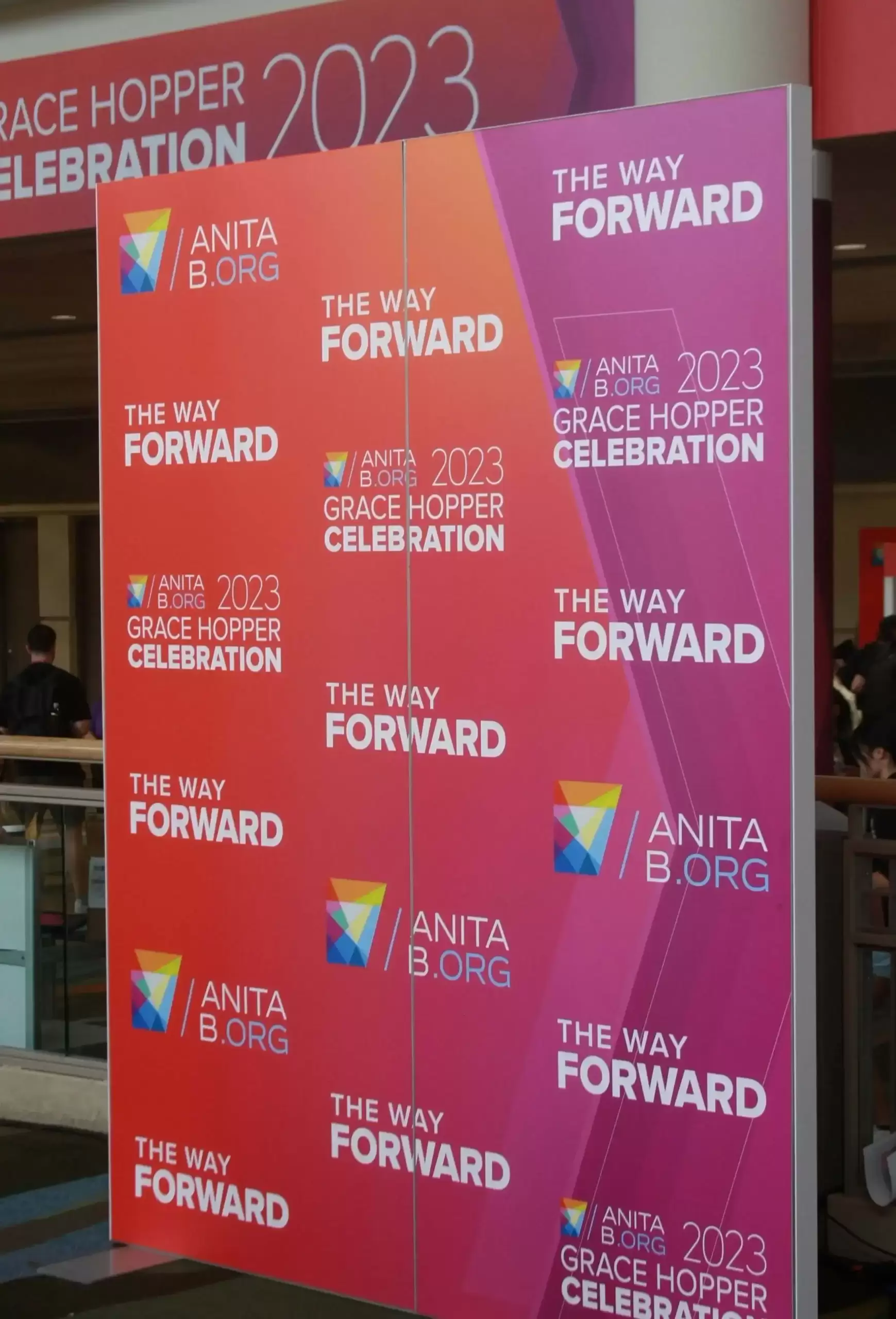 Directional signage panels in a public building