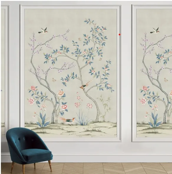 Peel-and-stick wallcovering being applied to a wall