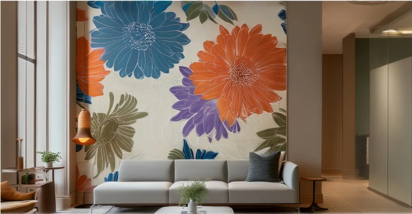 100% PVC-free digitally printed wallcovering in a styled interior